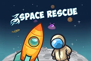 Raketa a astronaut na povrchu Mesiaca s vesmírnymi objektmi na pozadí