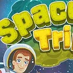 Astronaut s úsmevom pláva vo vesmíre medzi farebnými planétami a veľkým nápisom