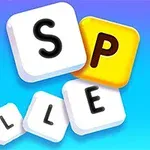 Biele a žlté kocky s písmenami S, P, L, L, E na modrom pozadí