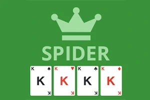 Štyri karty s obrázkom kráľa na zelenom pozadí pod korunou a nápisom SPIDER