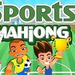 Dvaja usmievaví chlapci držiaci futbalovú loptu a trofej a žena v golfe oblečení pri športovom ihrisku s veľkým nápisom Sports Mahjong