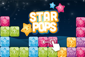 Farebné usmievavé hviezdičky a bloky s nápisom Star Pops na nočnej oblohe