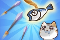 A child-friendly game combining archery puzzles with a cat aiming at fish