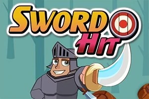Rytier v brnení s mečom a terčom na pozadí s nápisom Sword Hit