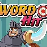 Rytier v brnení s mečom a terčom na pozadí s nápisom Sword Hit