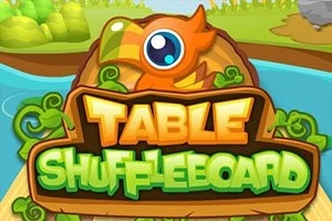 Farebná ilustrácia s nápismi TABLE a SHUFFLEBOARD obklopená prírodnými prvkami a zvieracou hlavou