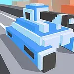 Modrý pixelový tank na ceste v prostredí s jednoduchými geometrickými tvarmi