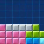 Farebné bloky poskladané v mriežke na modrom pozadí