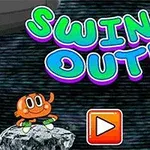 Dve kreslené postavičky, jedna oranžová a jedna modrá, s nápisom SWING OUT!