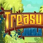 Farebný nápis Treasures Jungle obklopený bujnou džungľou a listami