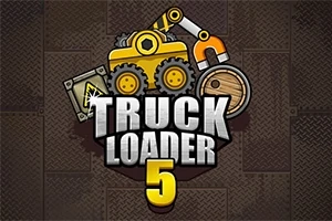 Ilustrácia so žltým vysokozdvižným vozíkom a vybavením na tmavom pozadí s nápisom Truck Loader 5