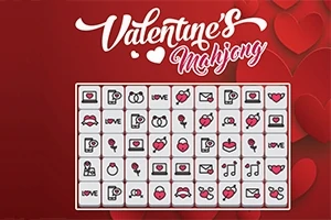 Hra s valentínskym motívom zobrazujúca kachličky s ikonami lásky na červenom pozadí srdiečok