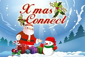 Santa Claus a snehuliak stoja vedľa darčekov v zasneženej krajine s nápisom Xmas Connect nad nimi