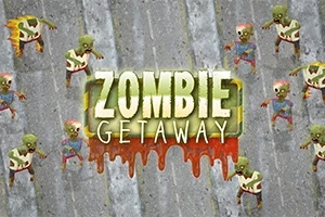 Zelené zombie s vystretými rukami na šedivom pozadí s nápisom Zombie Getaway